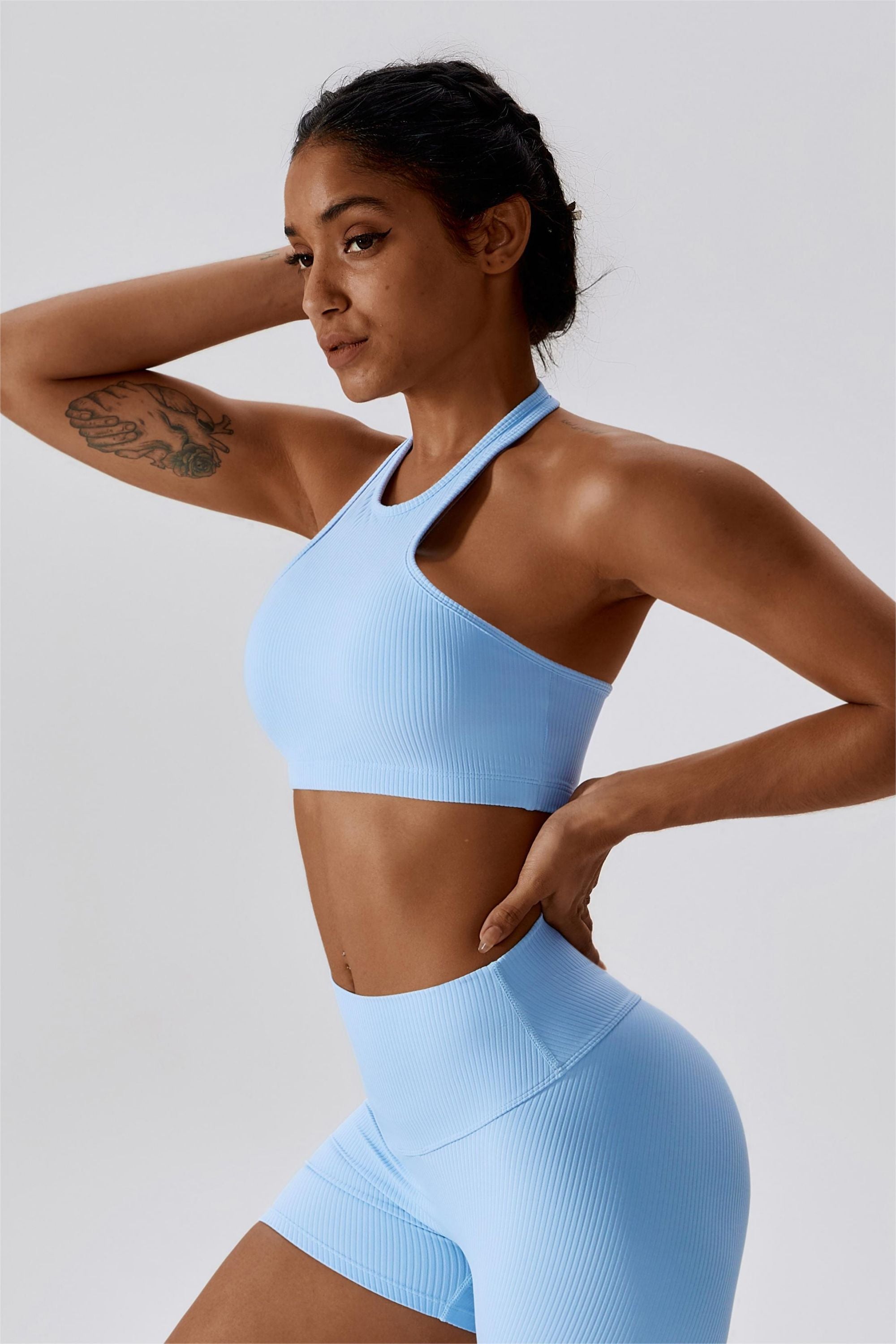 Halter Neck Backless Sports Bra by bornfocus