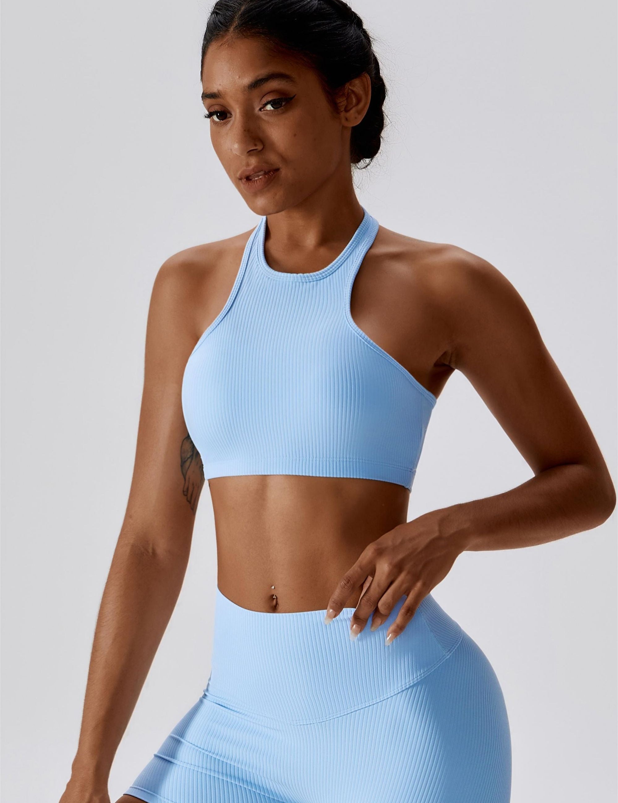 Halter Neck Backless Sports Bra by bornfocus