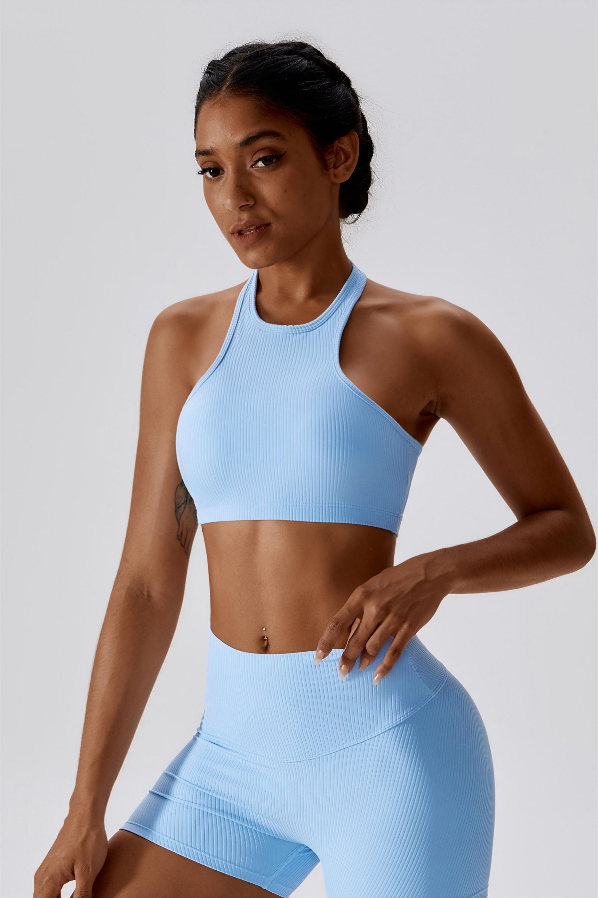 Halter Neck Backless Sports Bra by bornfocus