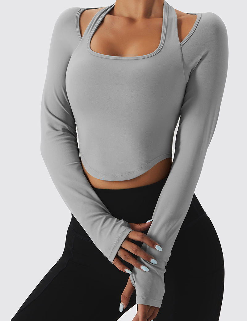 Halterneck Long Sleeve Crop Top by bornfocus