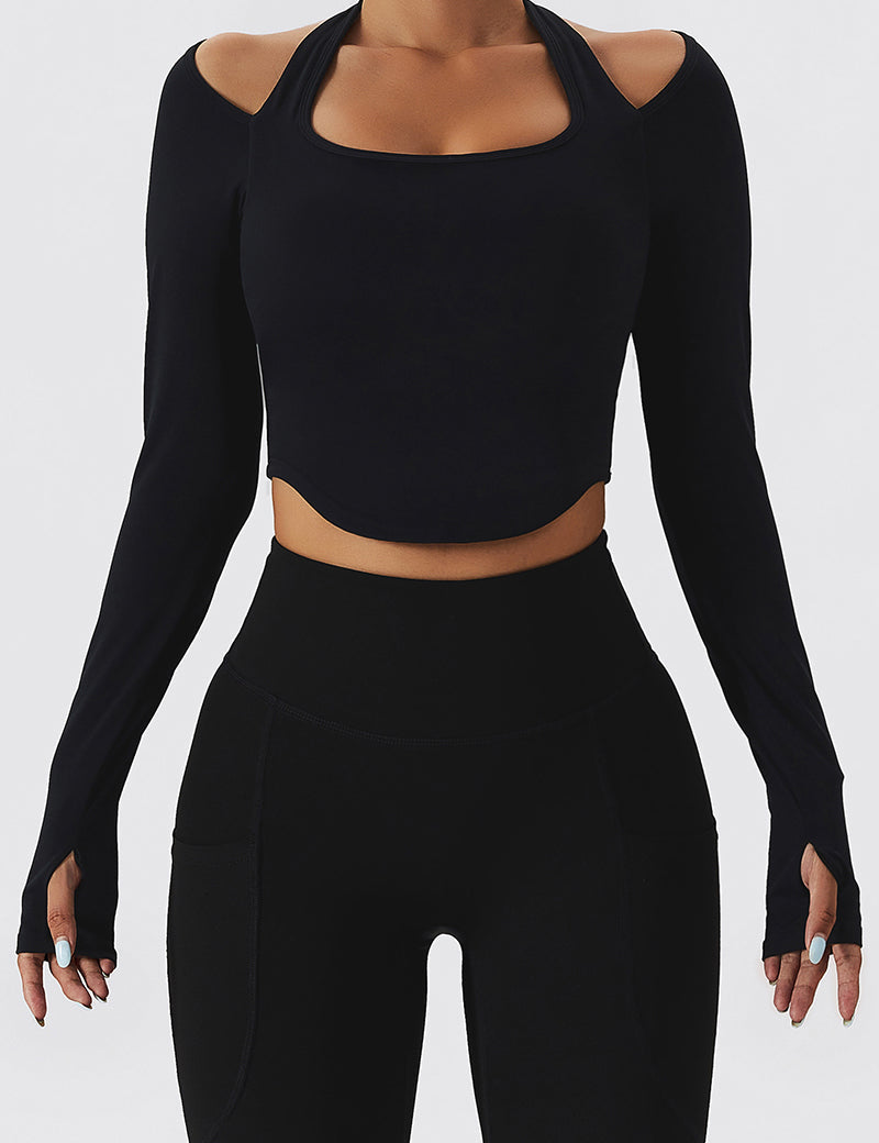 Halterneck Long Sleeve Crop Top by bornfocus