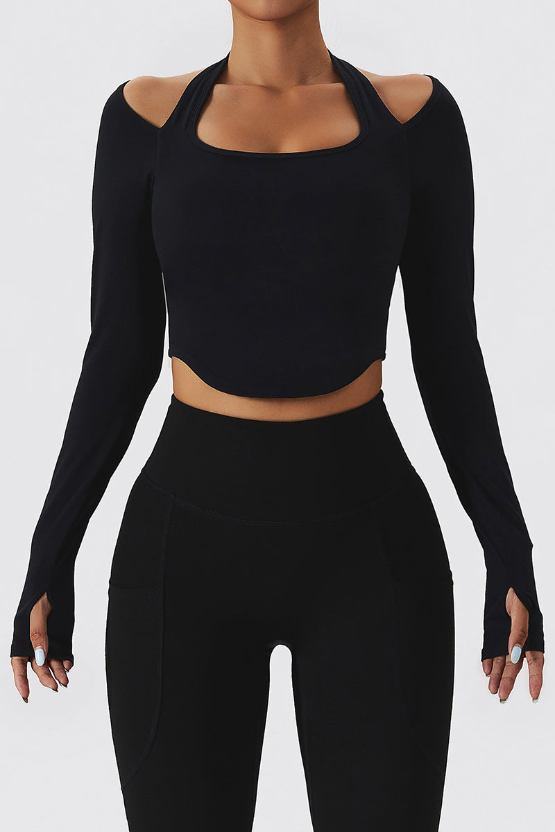 Halterneck Long Sleeve Crop Top by bornfocus