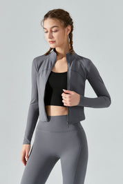 High Neck Zip-Up Thermal Track Jacket by bornfocus