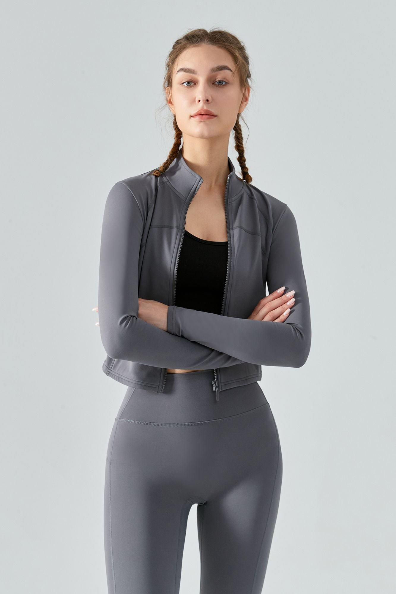 High Neck Zip-Up Thermal Track Jacket by bornfocus