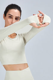 Long Sleeve Workout Crop Tops with Thumb Holes by bornfocus