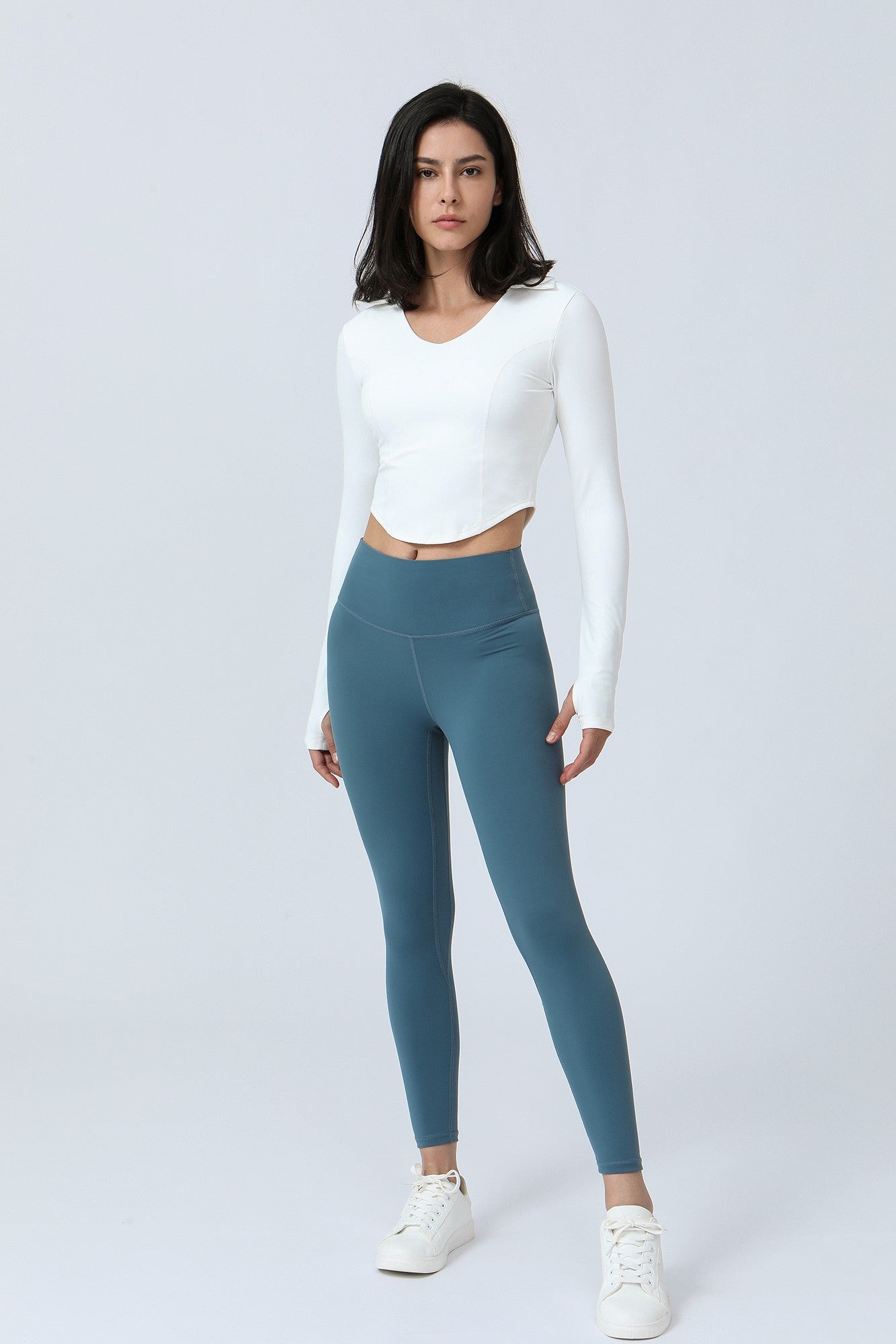 Lapel Corset Detail Long Sleeve Crop Top by bornfocus