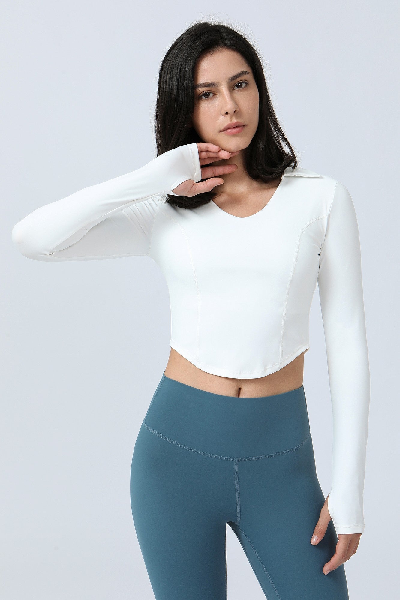 Lapel Corset Detail Long Sleeve Crop Top by bornfocus