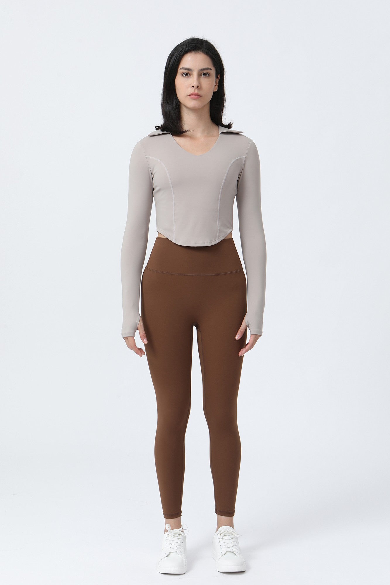 Lapel Corset Detail Long Sleeve Crop Top by bornfocus