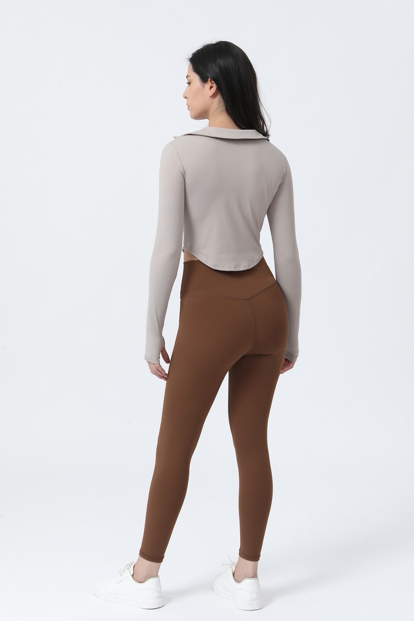 Lapel Corset Detail Long Sleeve Crop Top by bornfocus
