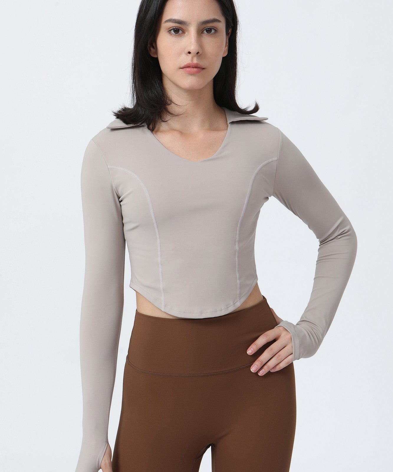 Lapel Corset Detail Long Sleeve Crop Top by bornfocus