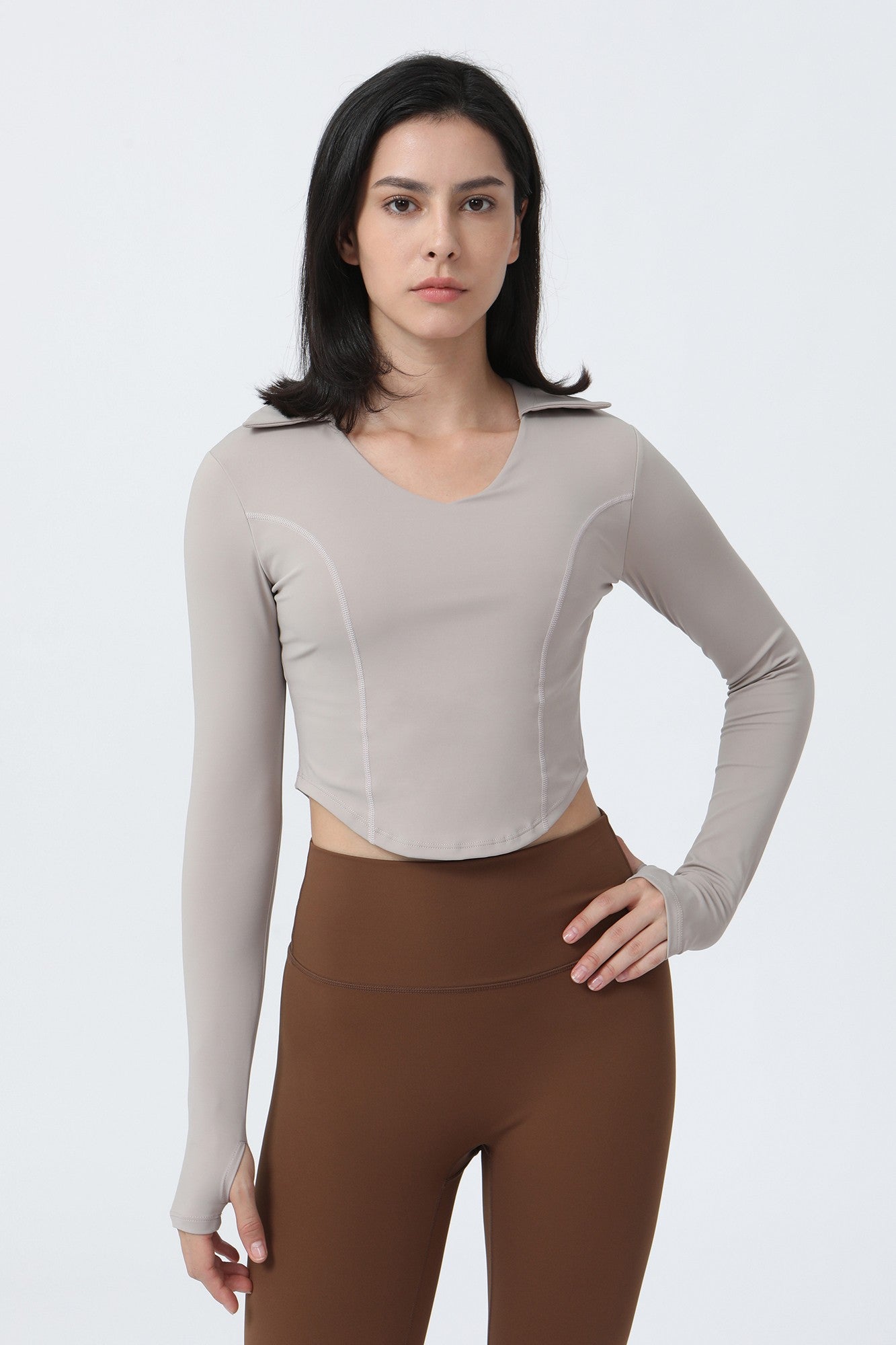 Lapel Corset Detail Long Sleeve Crop Top by bornfocus