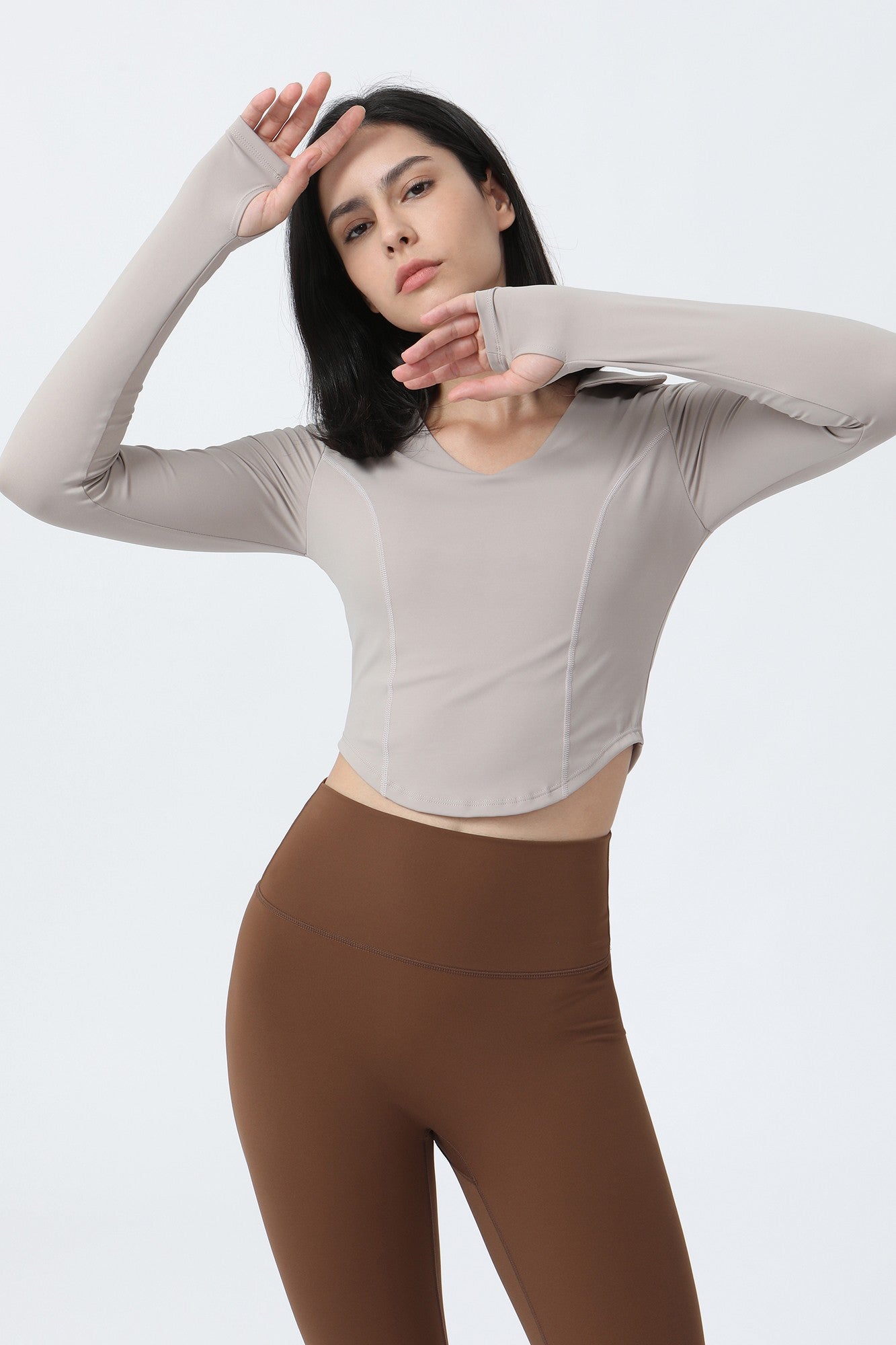 Lapel Corset Detail Long Sleeve Crop Top by bornfocus
