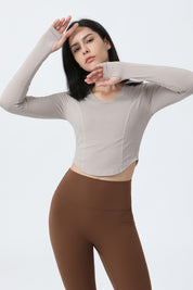 Lapel Corset Detail Long Sleeve Crop Top by bornfocus