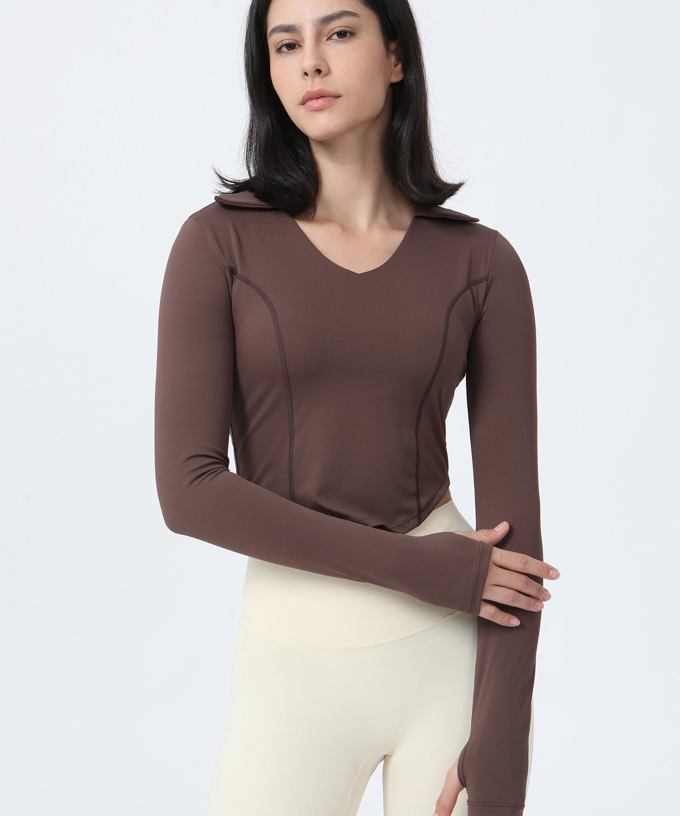 Lapel Corset Detail Long Sleeve Crop Top by bornfocus