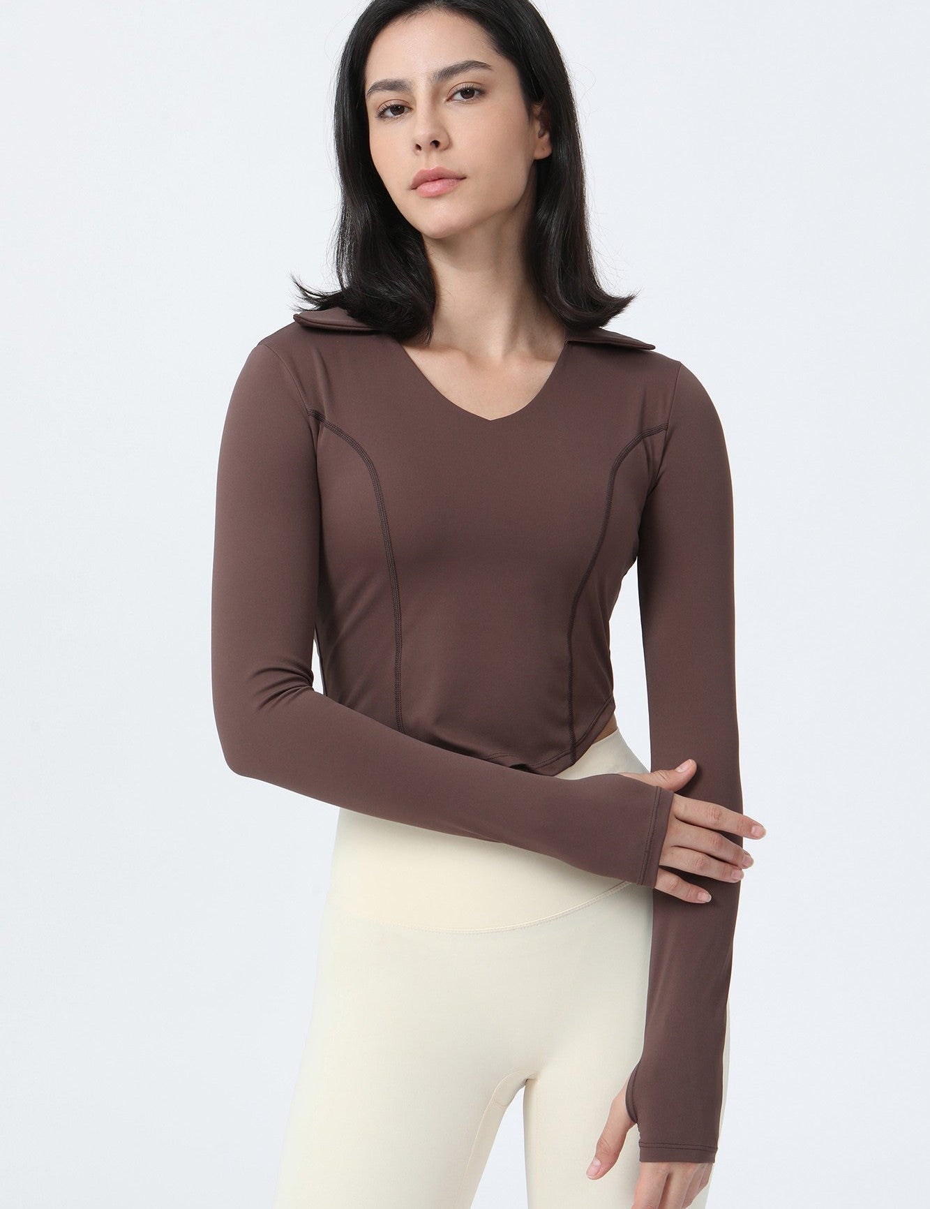 Lapel Corset Detail Long Sleeve Crop Top by bornfocus