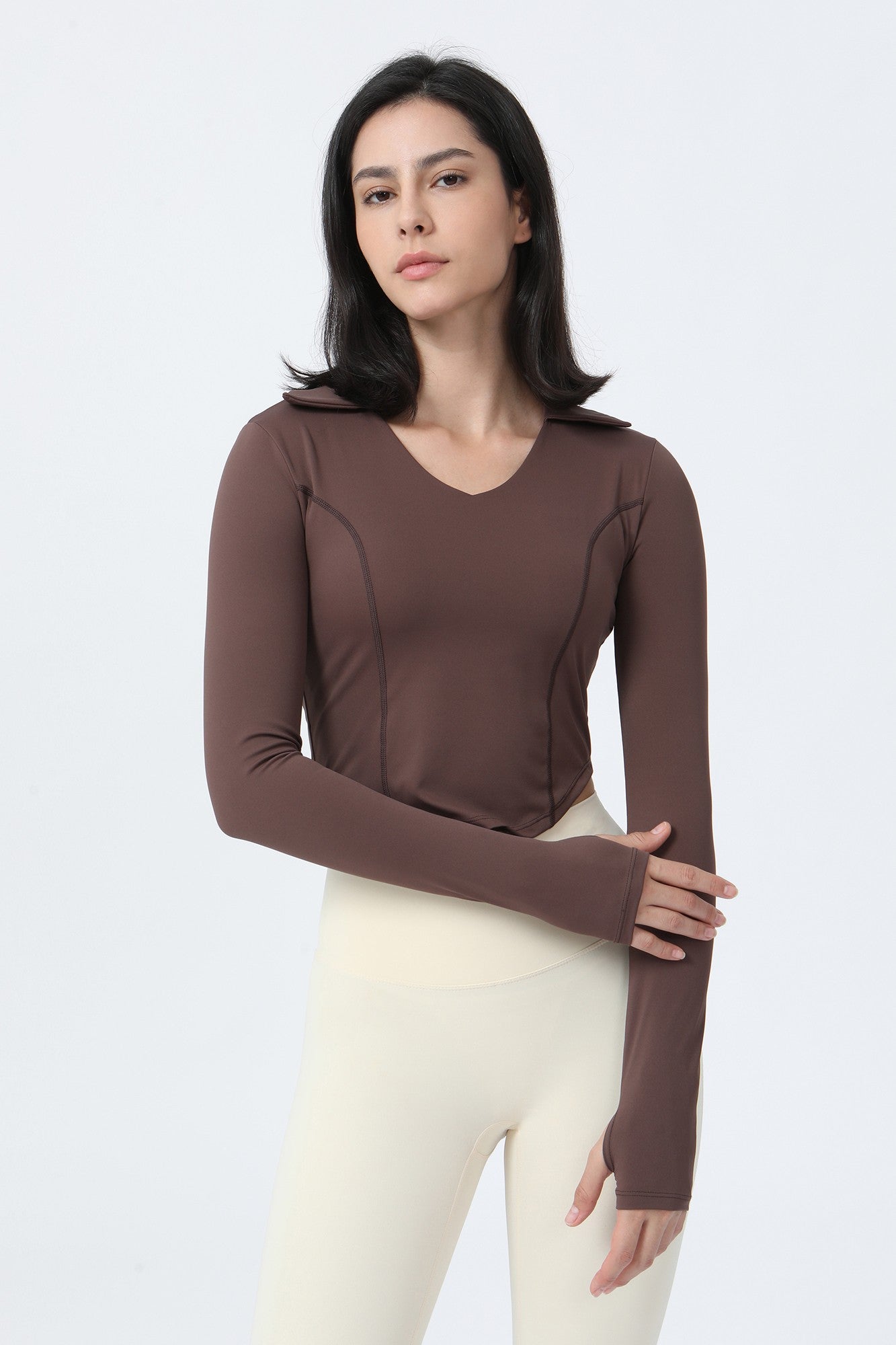 Lapel Corset Detail Long Sleeve Crop Top by bornfocus