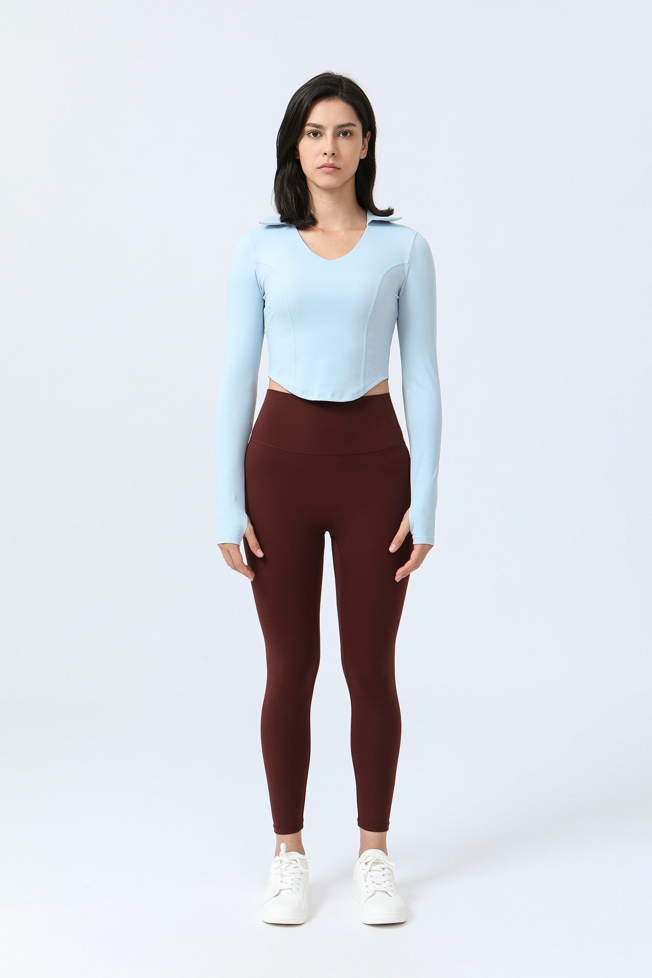 Lapel Corset Detail Long Sleeve Crop Top by bornfocus