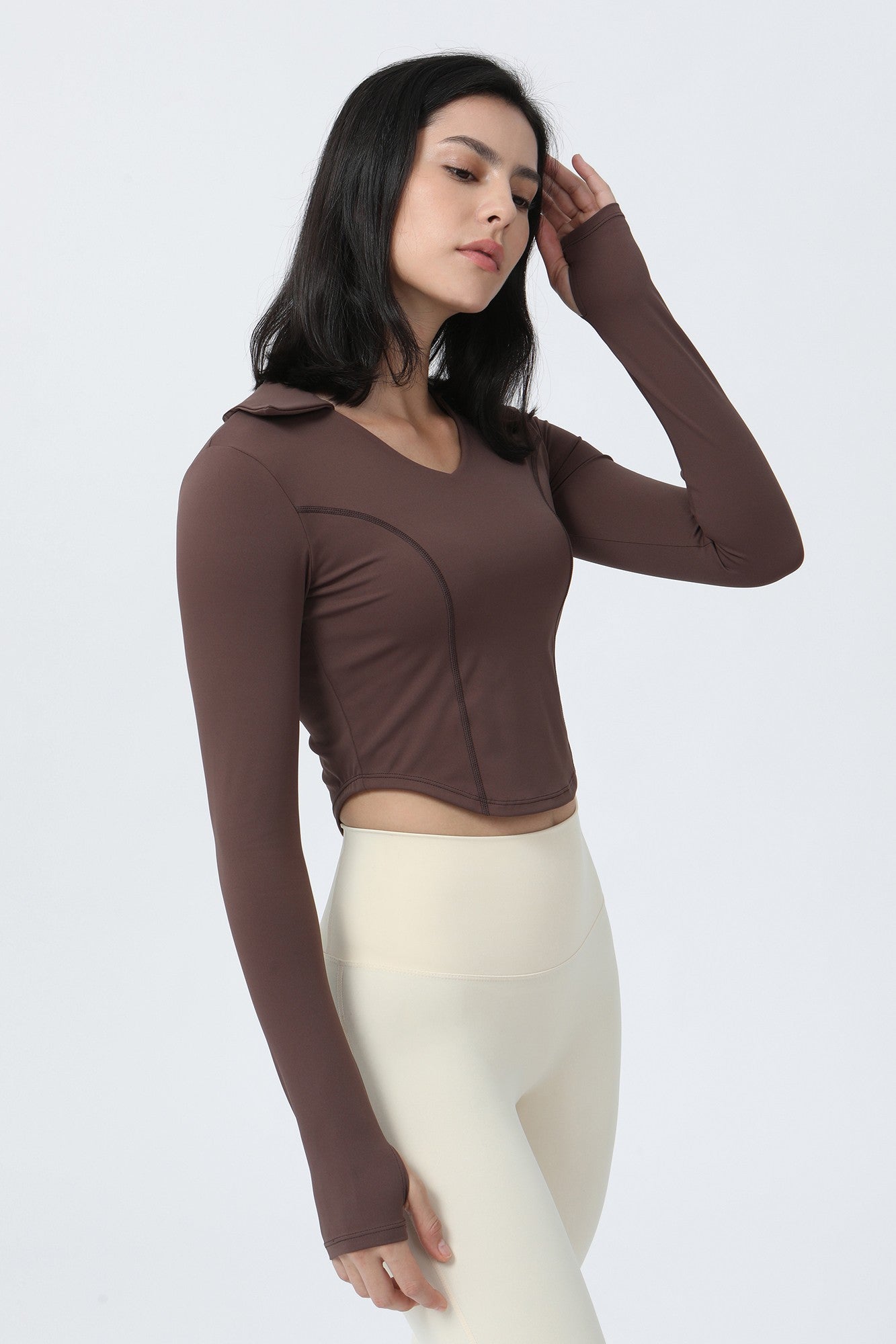Lapel Corset Detail Long Sleeve Crop Top by bornfocus