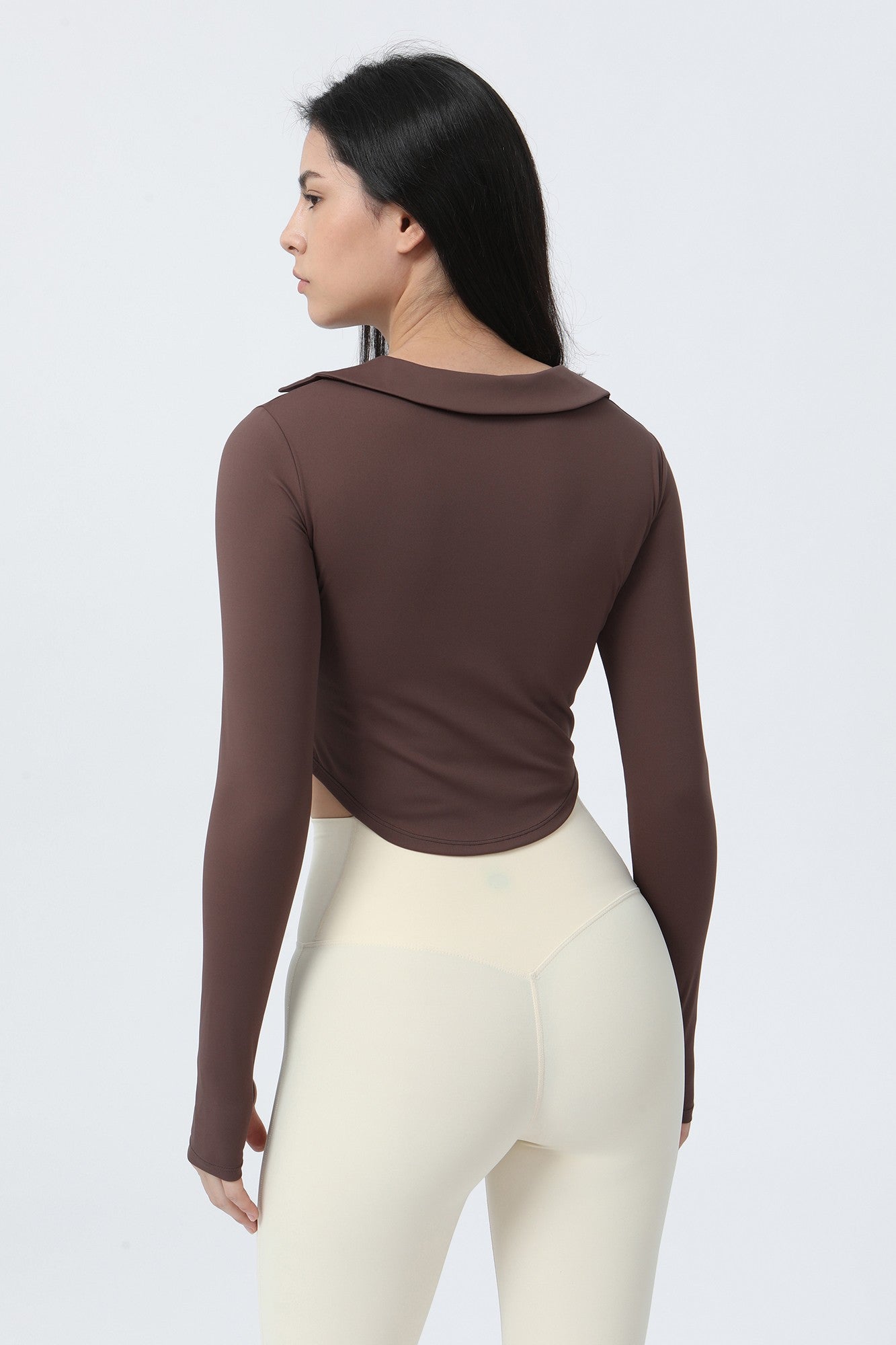 Lapel Corset Detail Long Sleeve Crop Top by bornfocus
