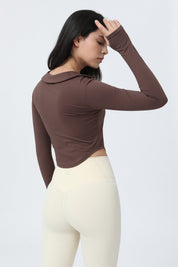 Lapel Corset Detail Long Sleeve Crop Top by bornfocus