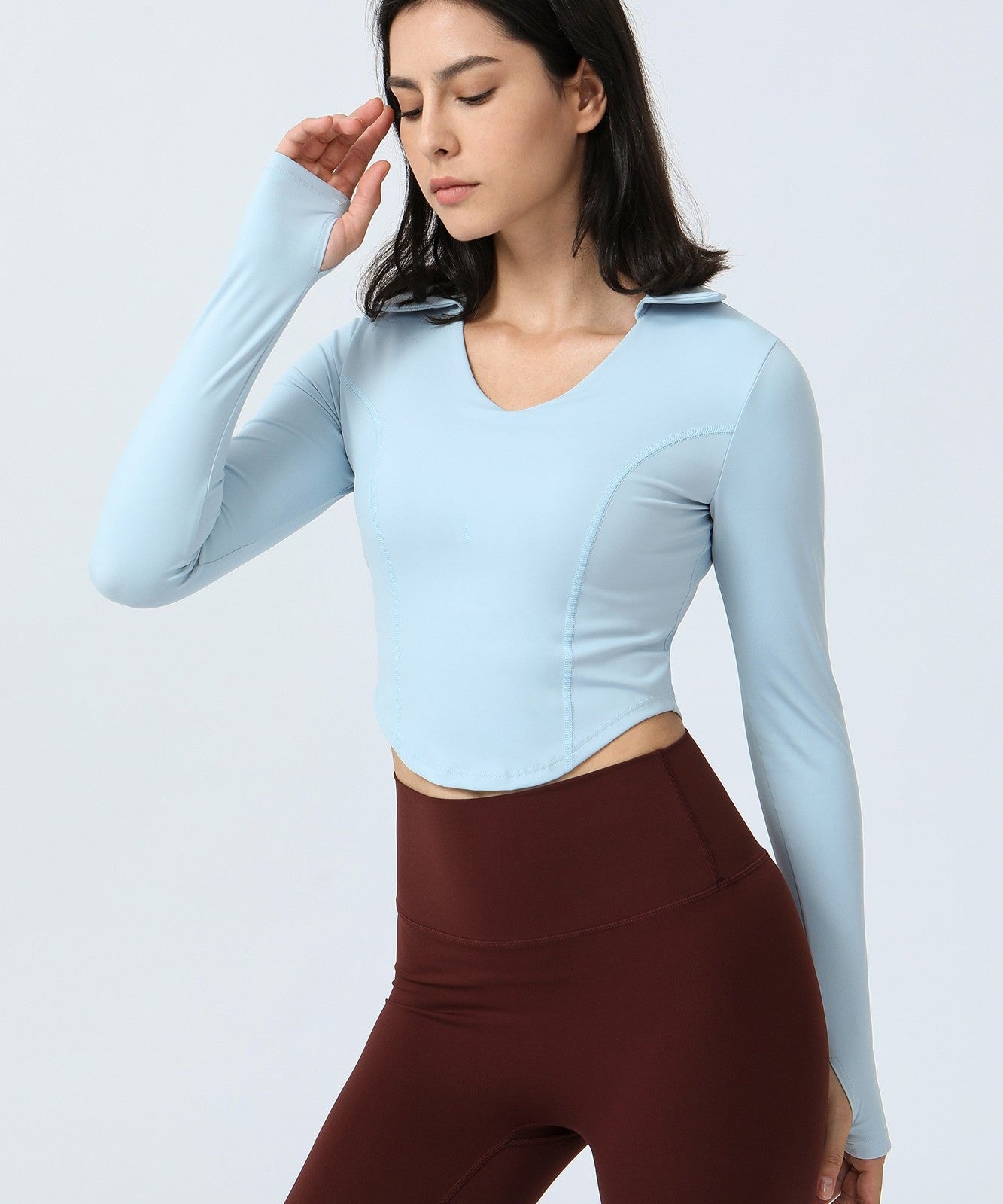 Lapel Corset Detail Long Sleeve Crop Top by bornfocus