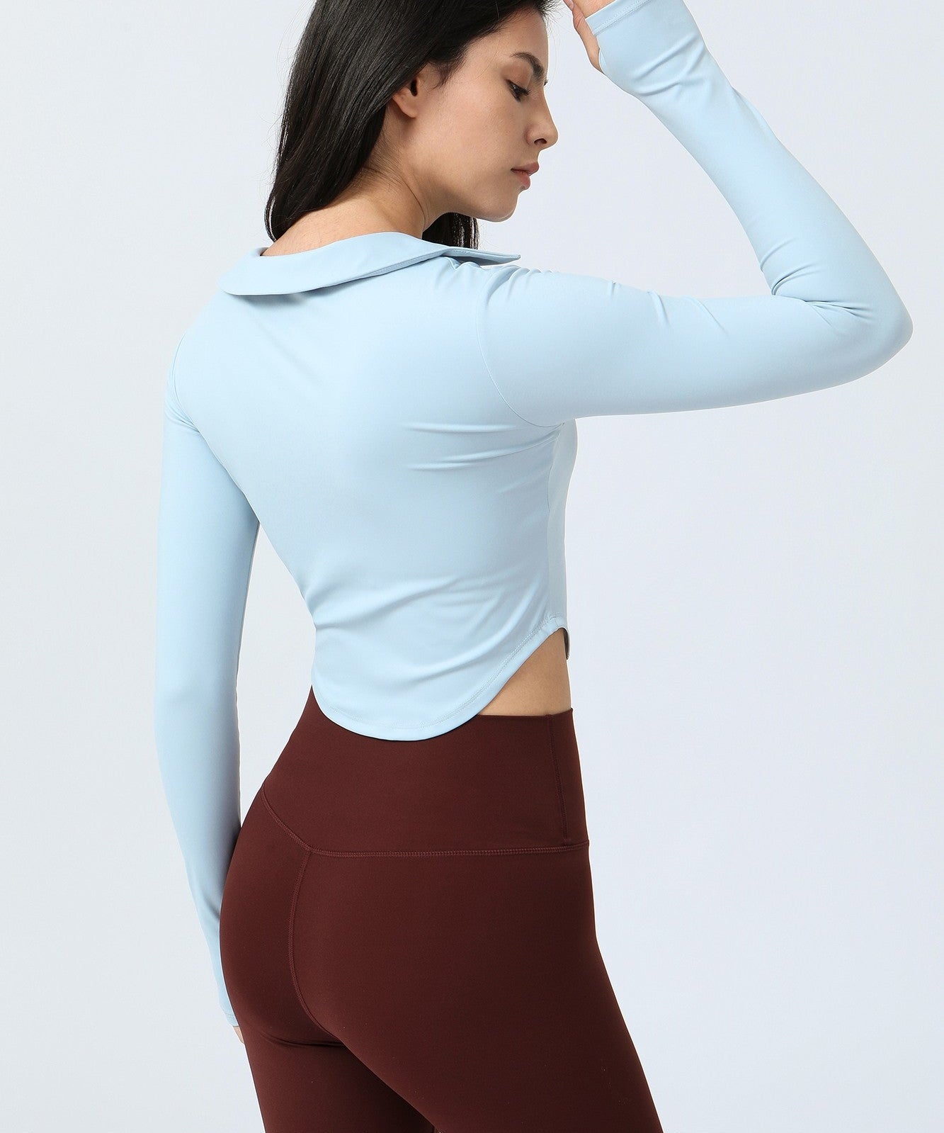 Lapel Corset Detail Long Sleeve Crop Top by bornfocus