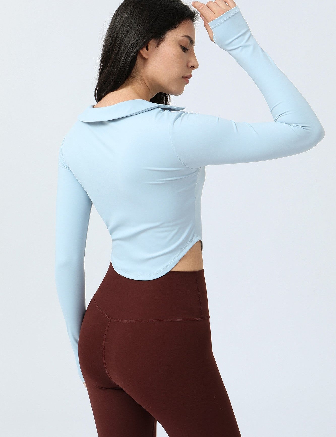 Lapel Corset Detail Long Sleeve Crop Top by bornfocus