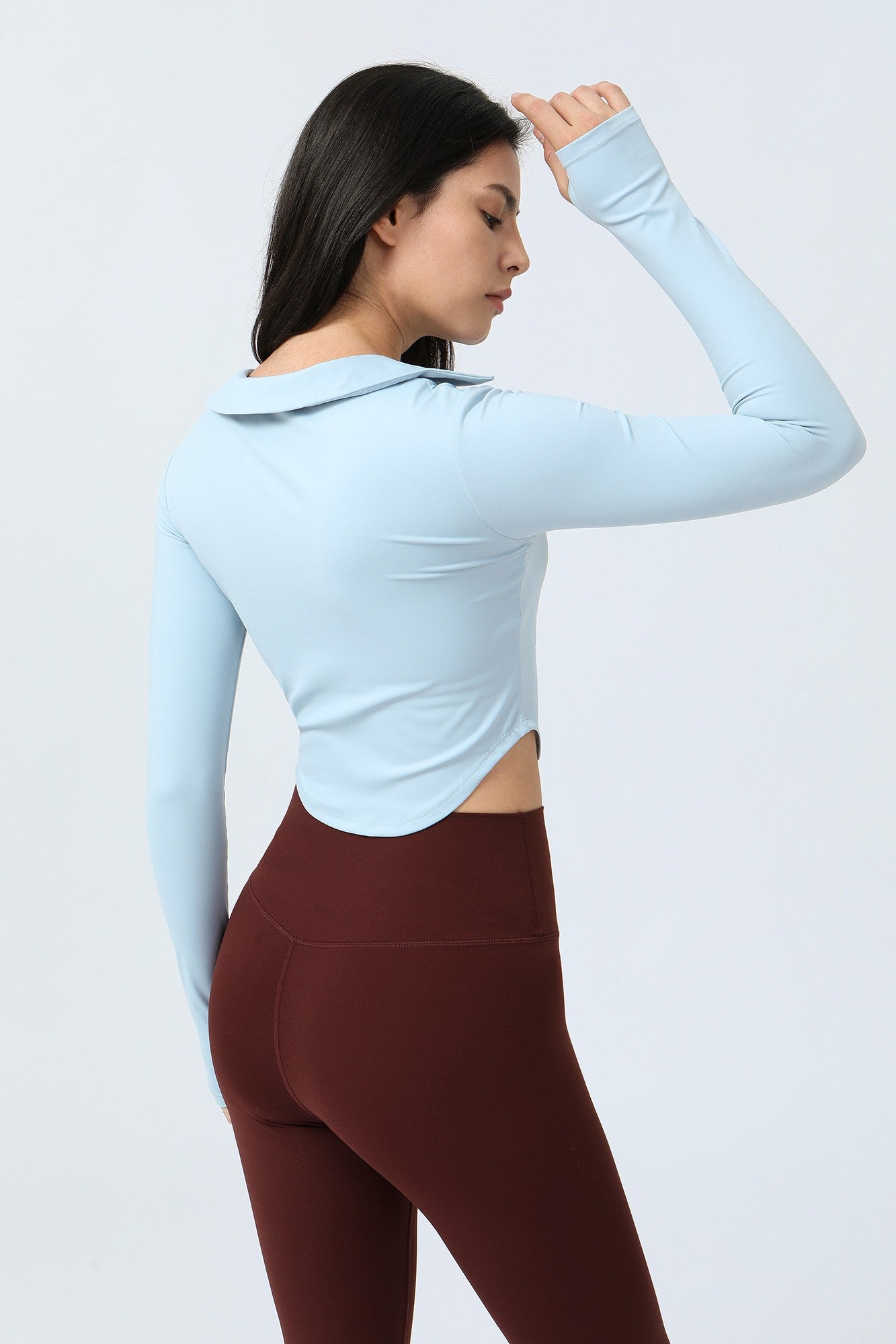 Lapel Corset Detail Long Sleeve Crop Top by bornfocus