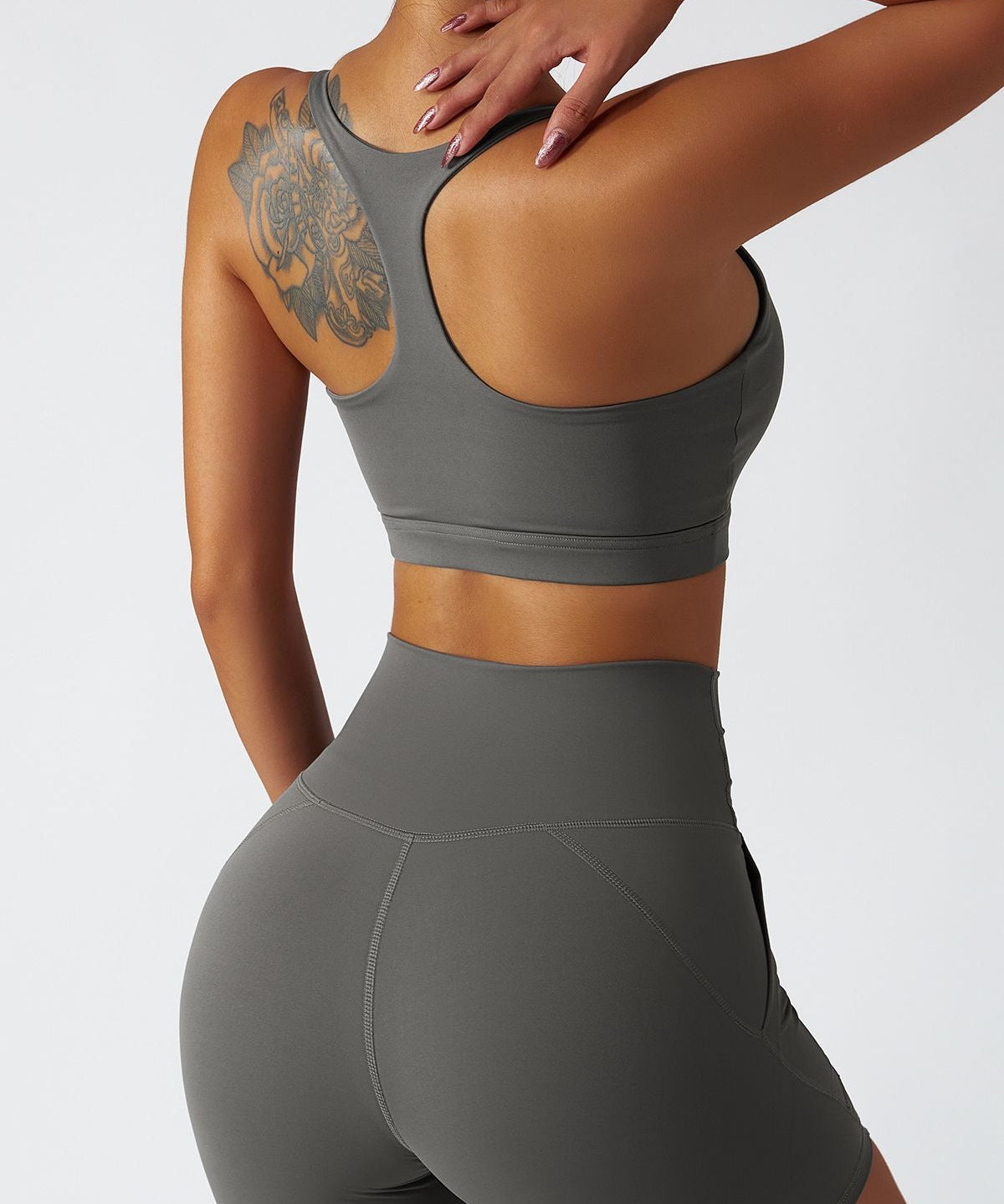 Plunge Neck Racerback Sports Bra by bornfocus