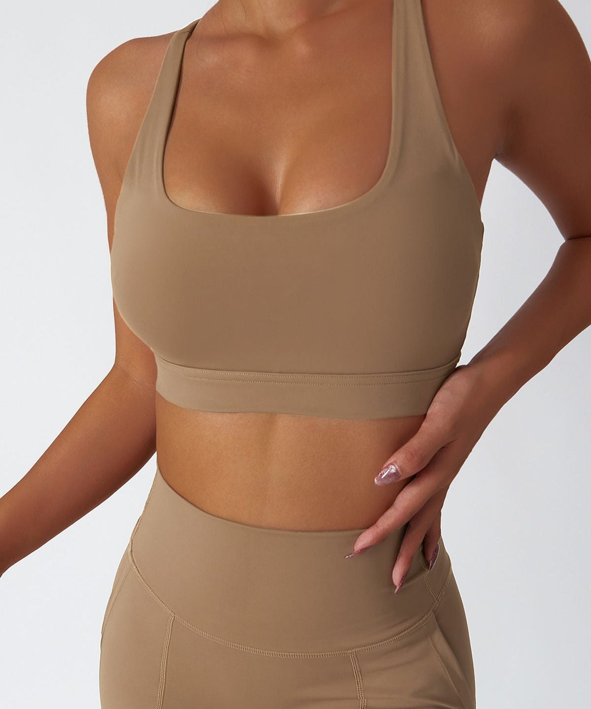 Plunge Neck Racerback Sports Bra by bornfocus