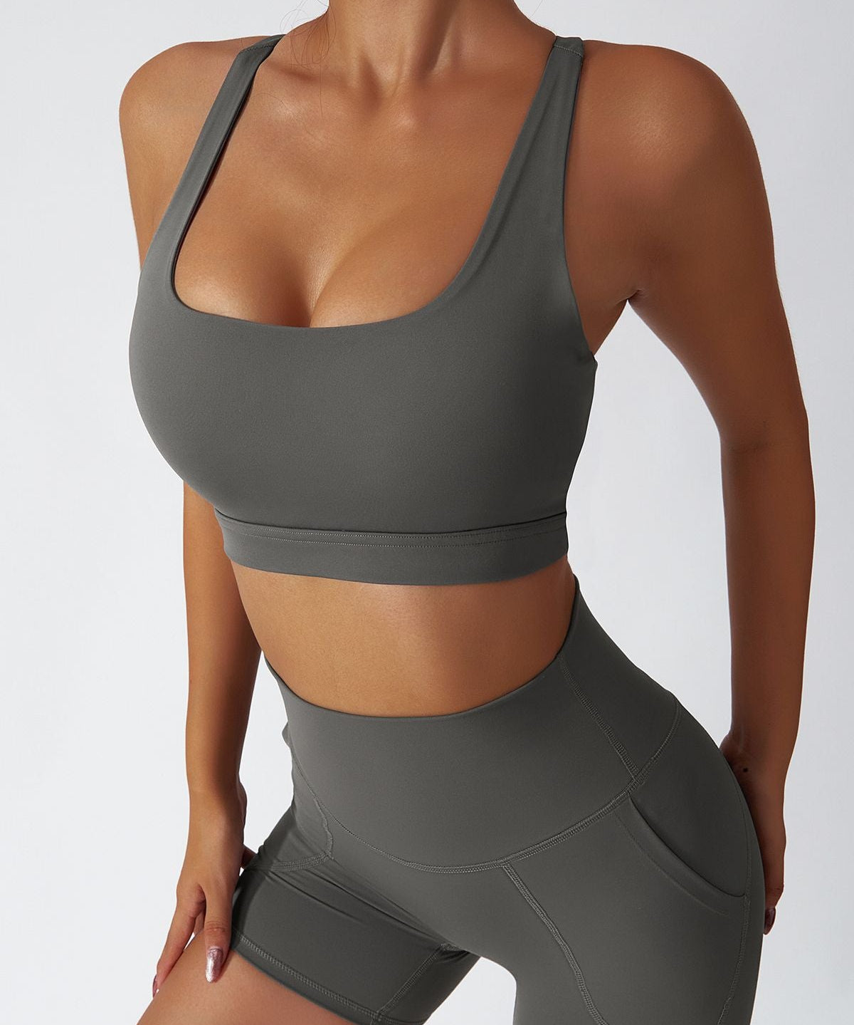 Plunge Neck Racerback Sports Bra by bornfocus