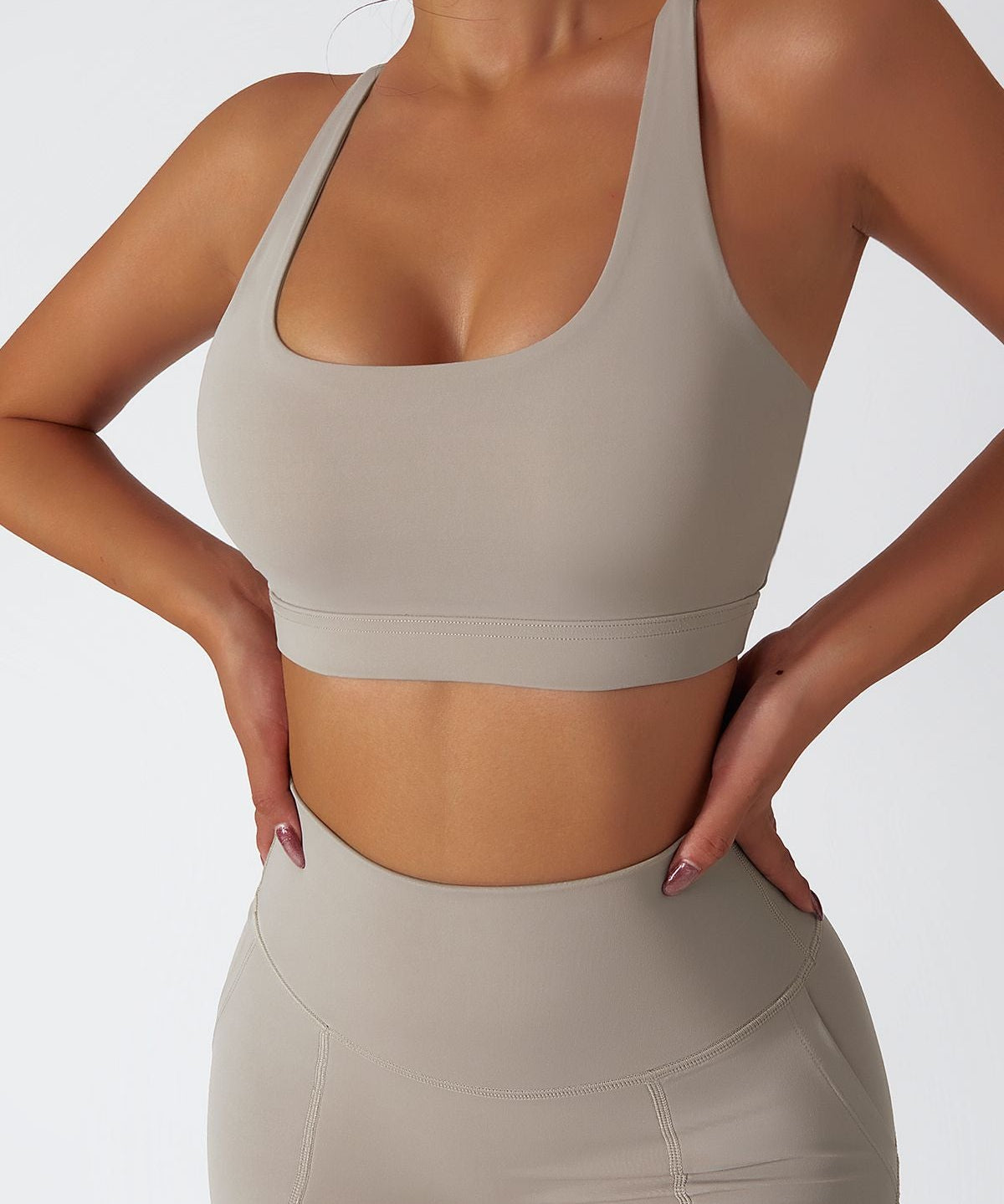 Plunge Neck Racerback Sports Bra by bornfocus