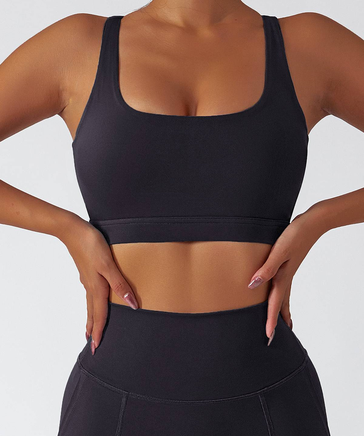 Plunge Neck Racerback Sports Bra by bornfocus