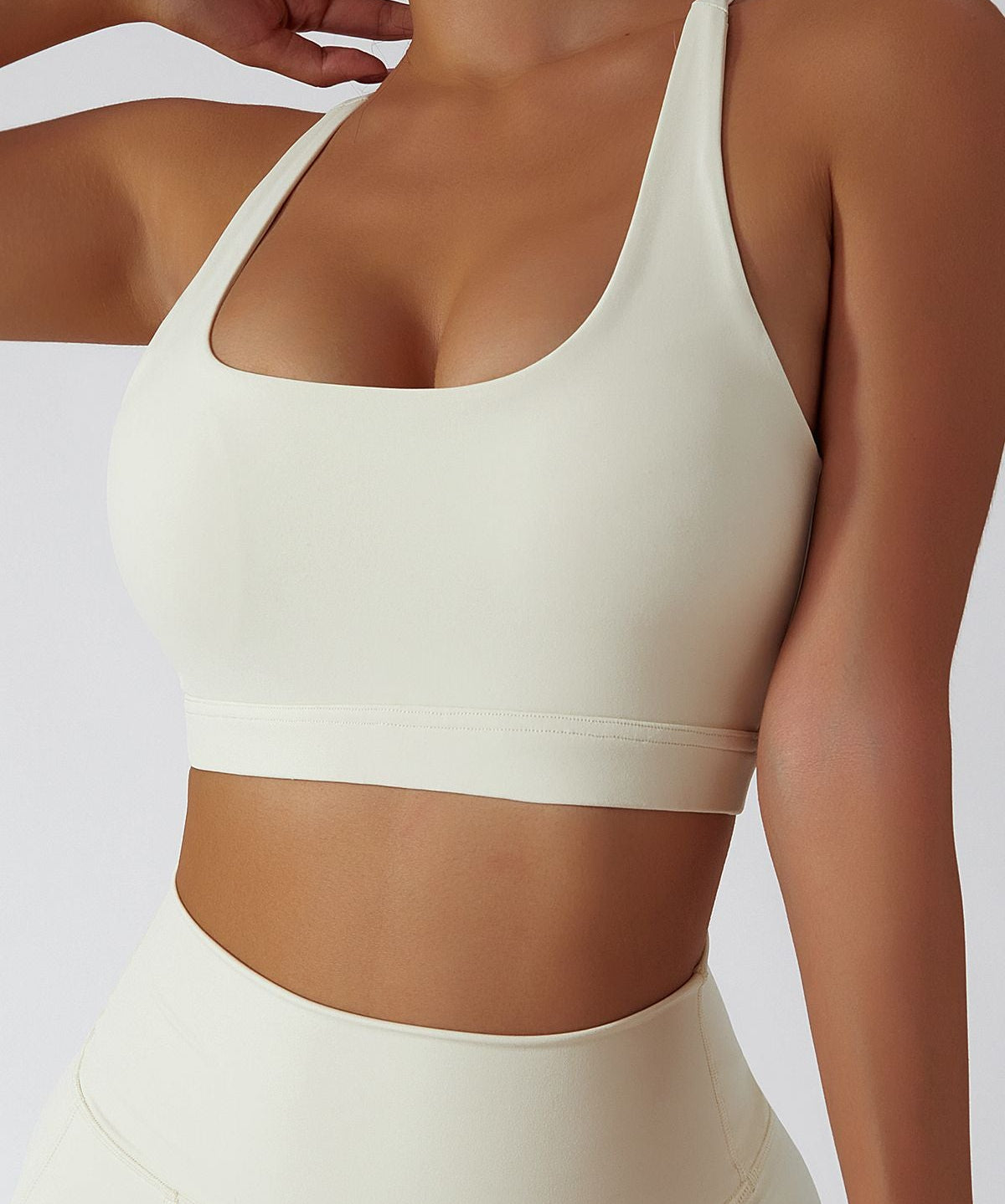 Plunge Neck Racerback Sports Bra by bornfocus