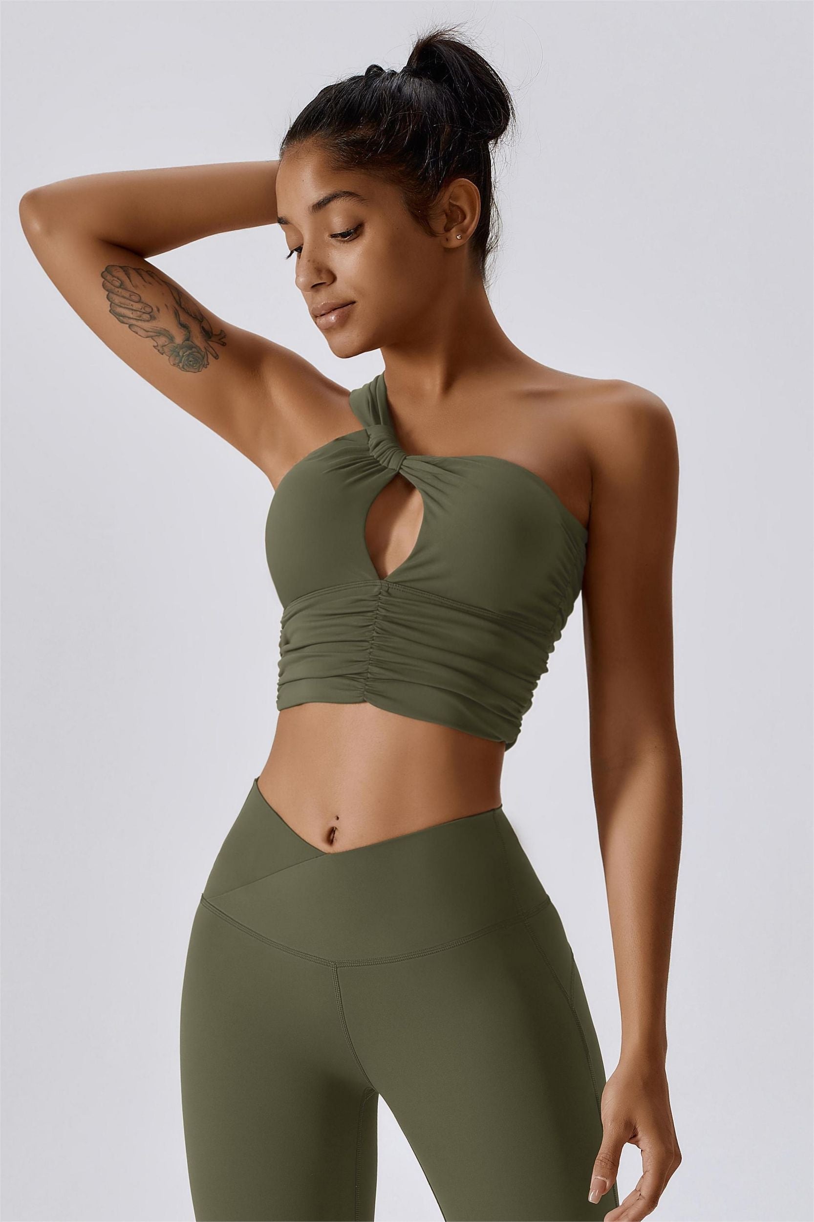 One Shoulder Ruched Bra Top by bornfocus