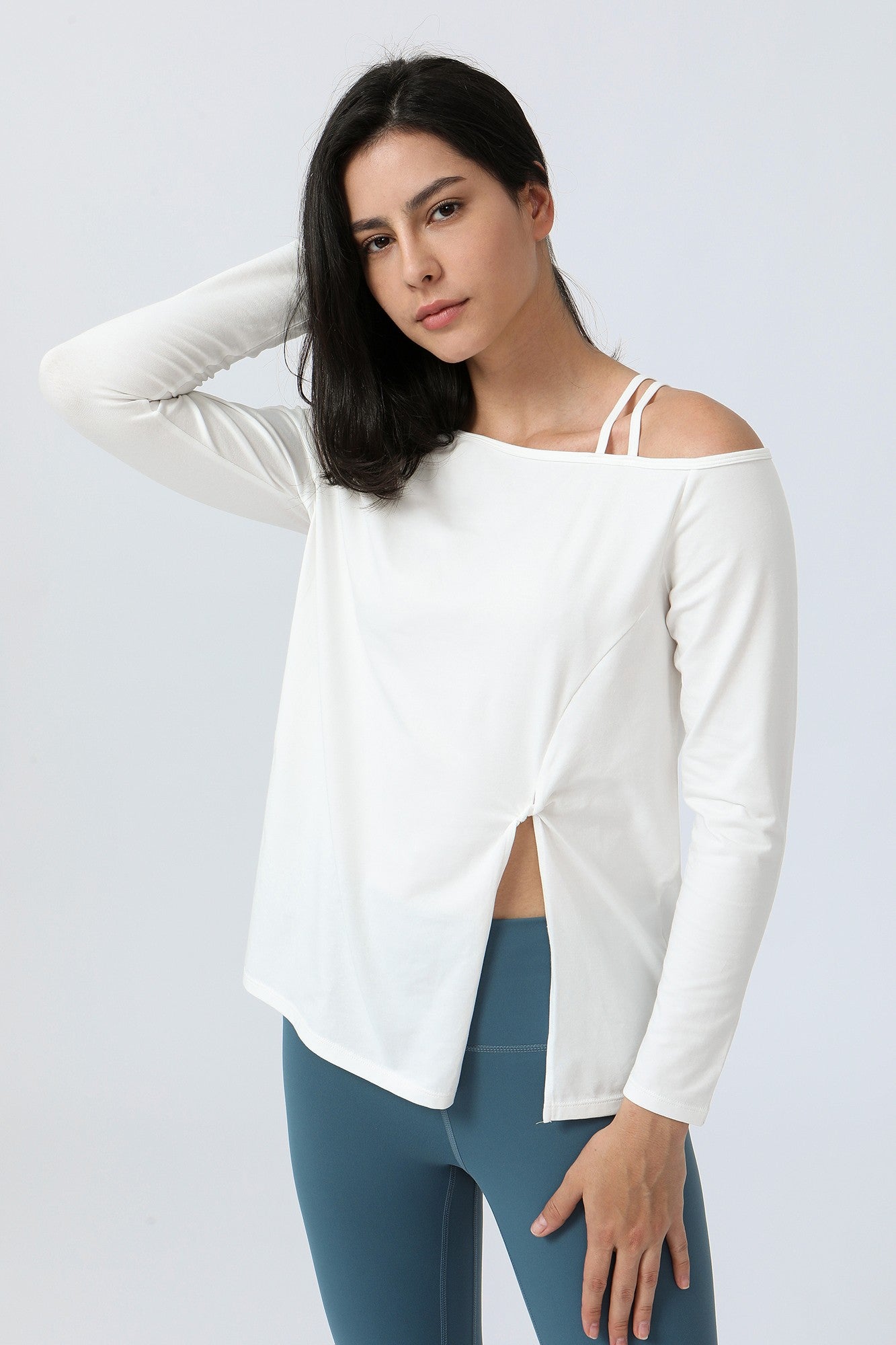 One Shoulder Strap Long Sleeve Shirt by bornfocus