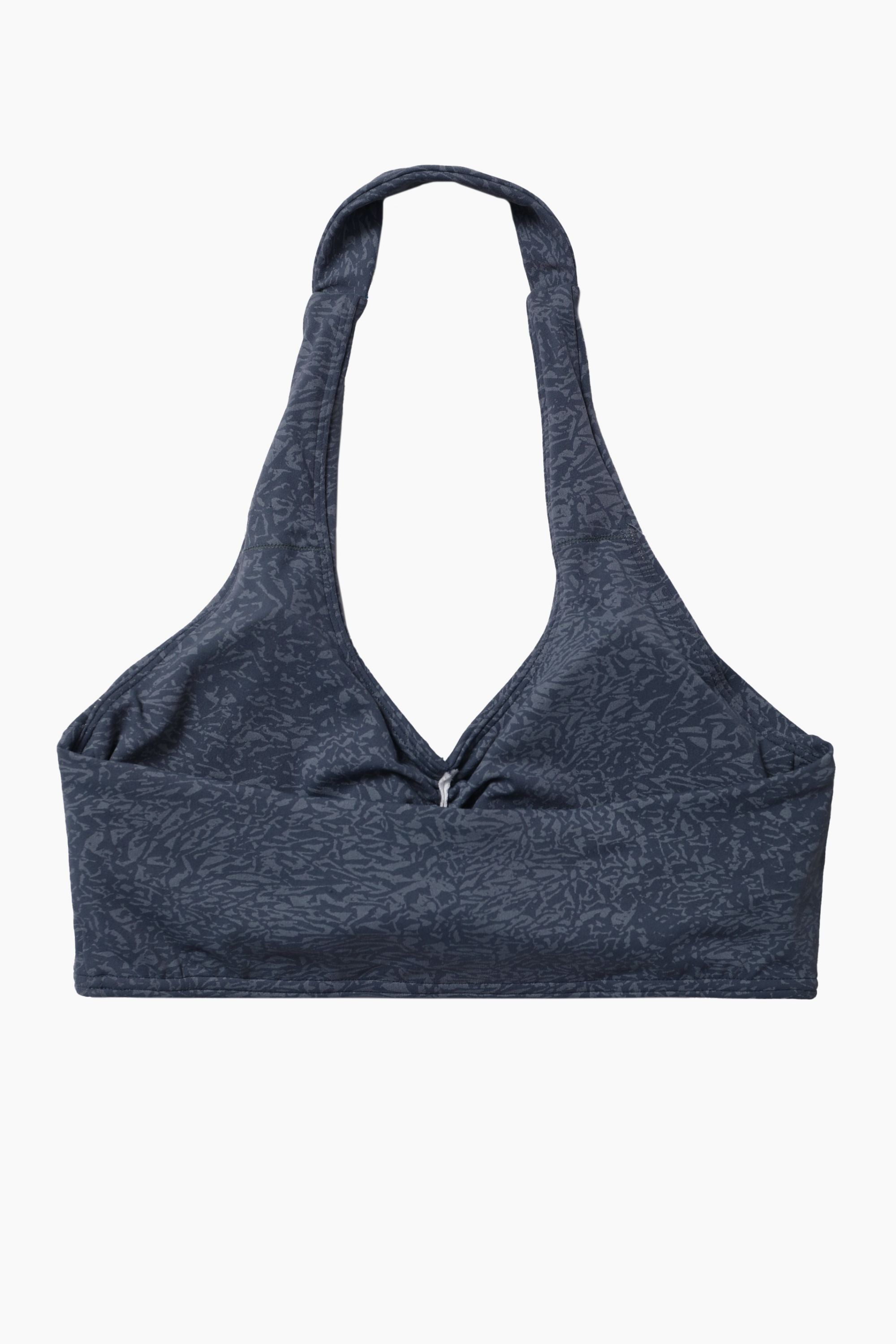 Patterned Ruched Deep-V Halter Sports Bra by bornfocus