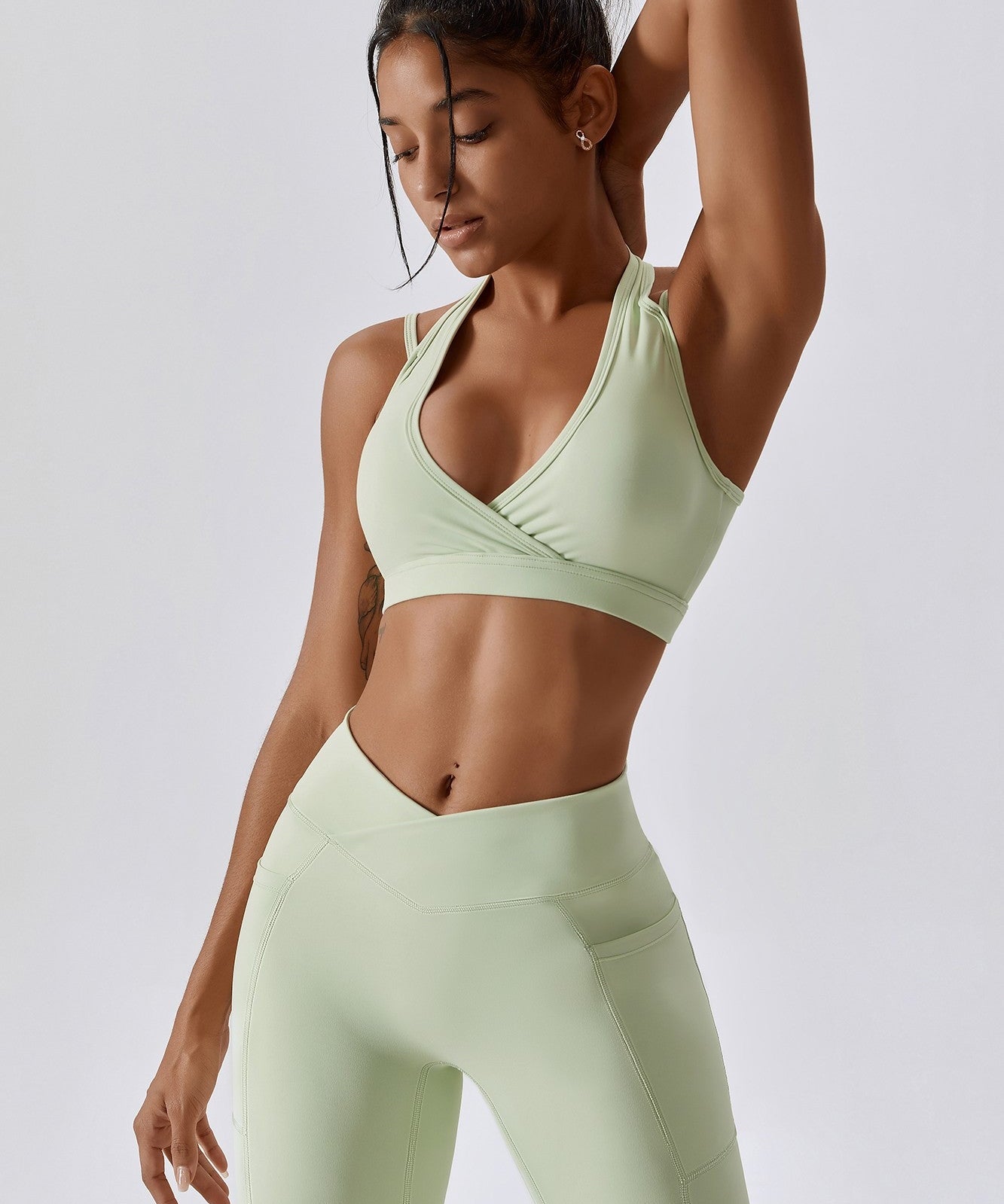 Plunge Neck Wrap Over Sports Bra by bornfocus