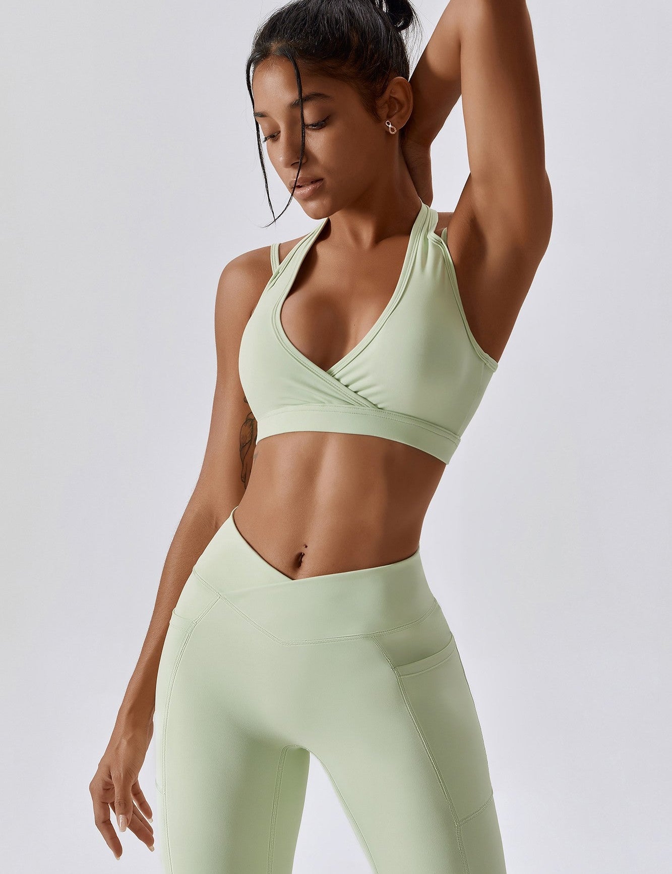 Plunge Neck Wrap Over Sports Bra by bornfocus