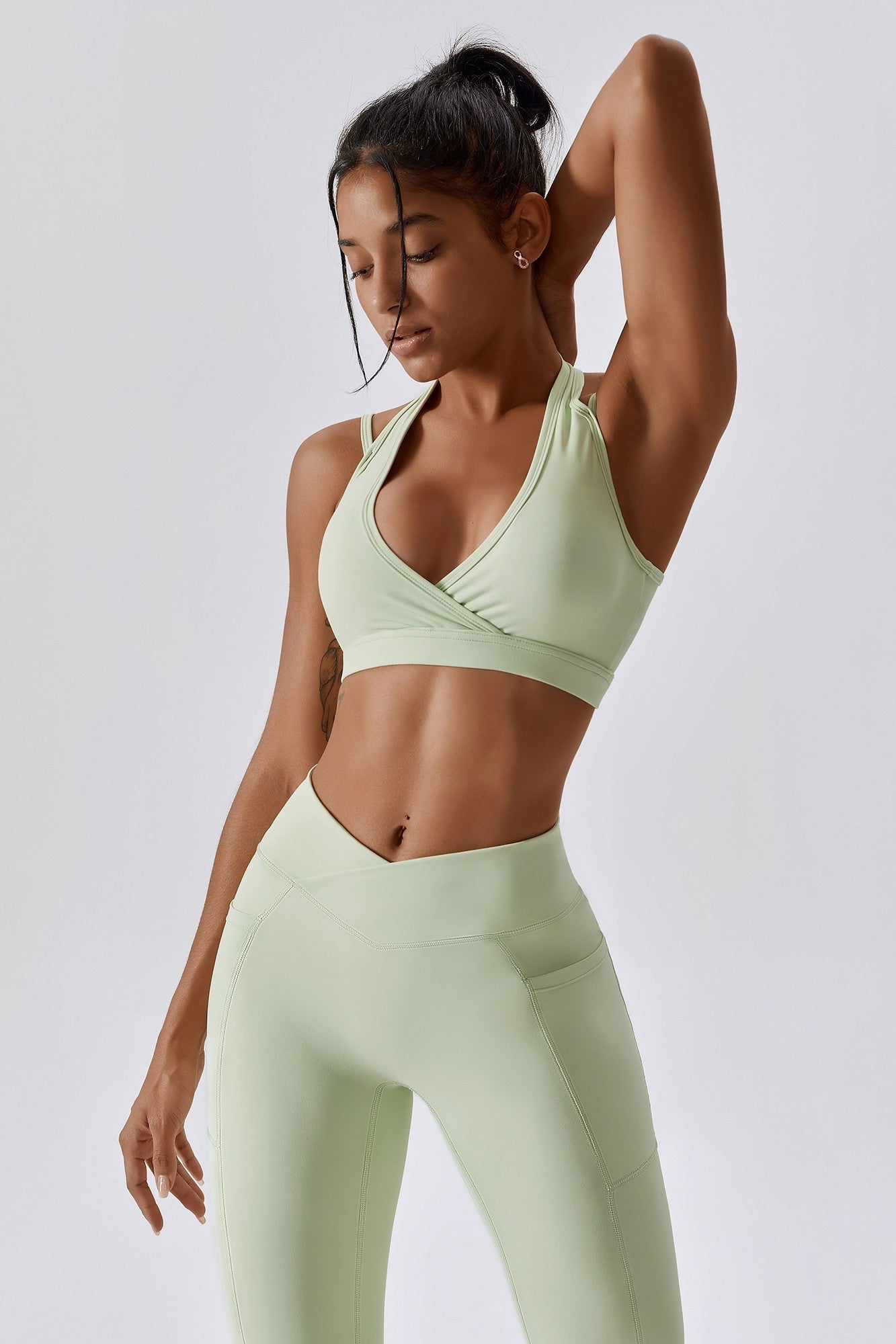 Plunge Neck Wrap Over Sports Bra by bornfocus