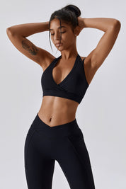 Plunge Neck Wrap Over Sports Bra by bornfocus