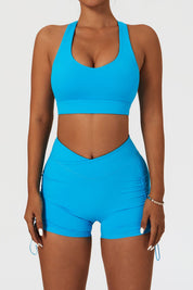 Plunge Neck Asymmetric Racerback Sports Bra by bornfocus