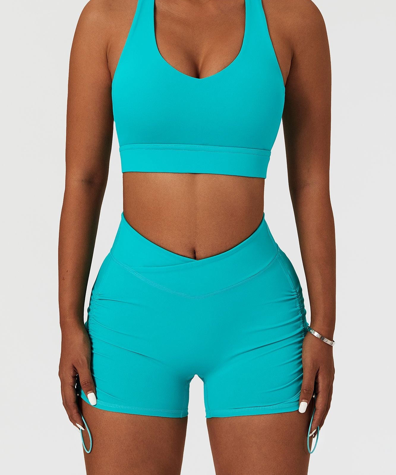 Plunge Neck Asymmetric Racerback Sports Bra by bornfocus