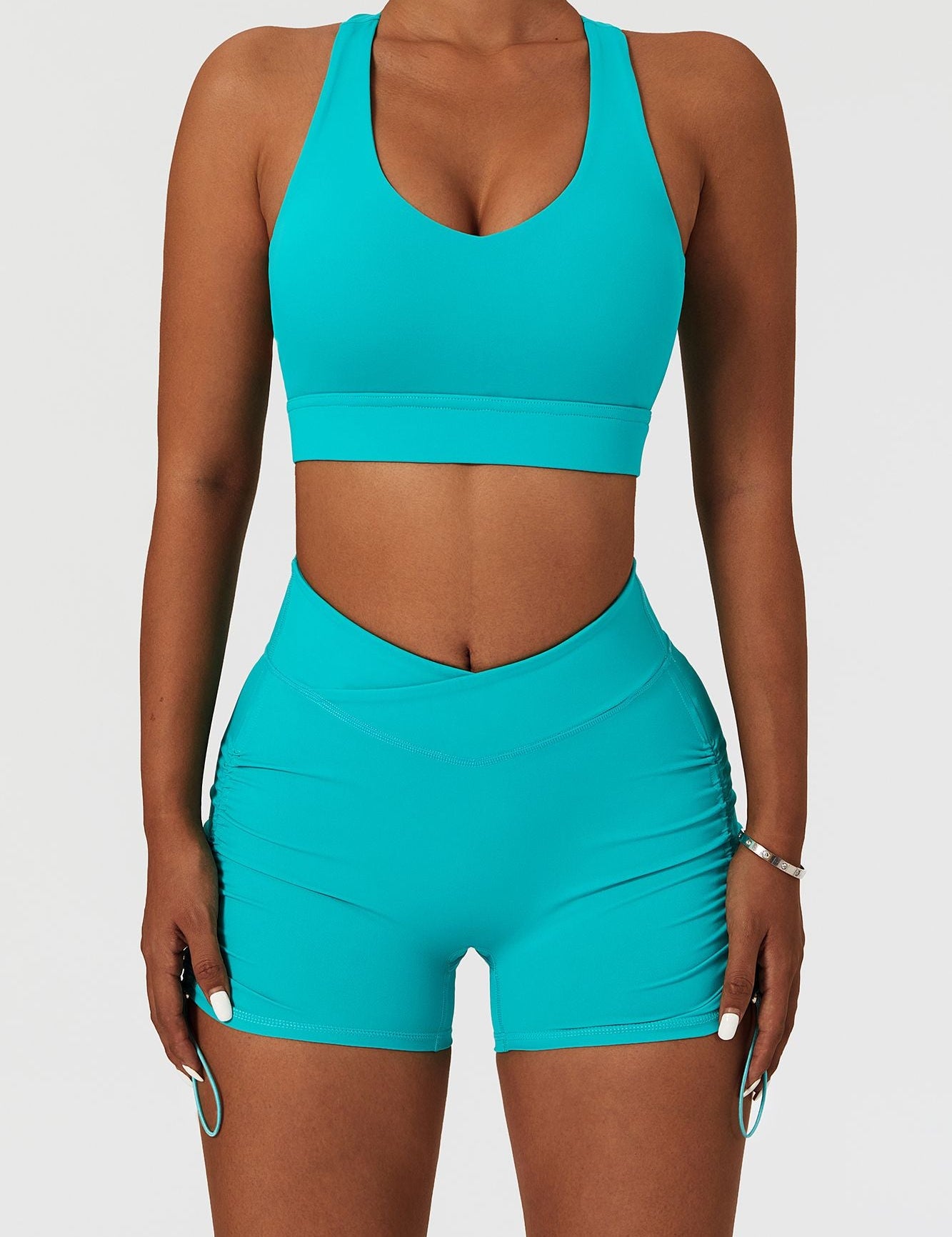 Plunge Neck Asymmetric Racerback Sports Bra by bornfocus