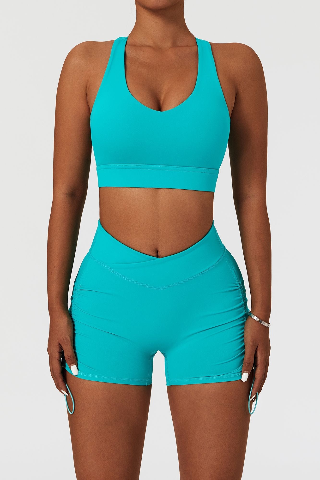 Plunge Neck Asymmetric Racerback Sports Bra by bornfocus