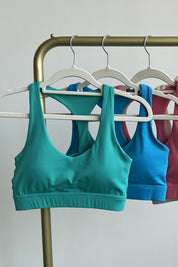 Plunge Neck Asymmetric Racerback Sports Bra by bornfocus