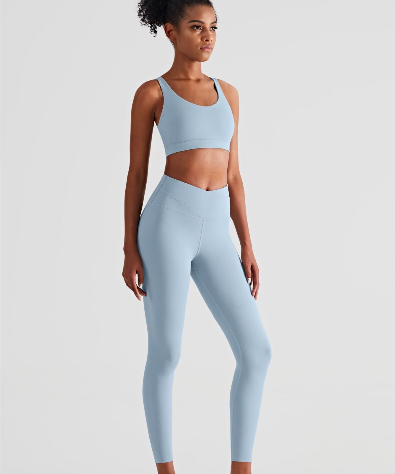 V-Back Sports Bra & Crossover Leggings Activewear Set by bornfocus