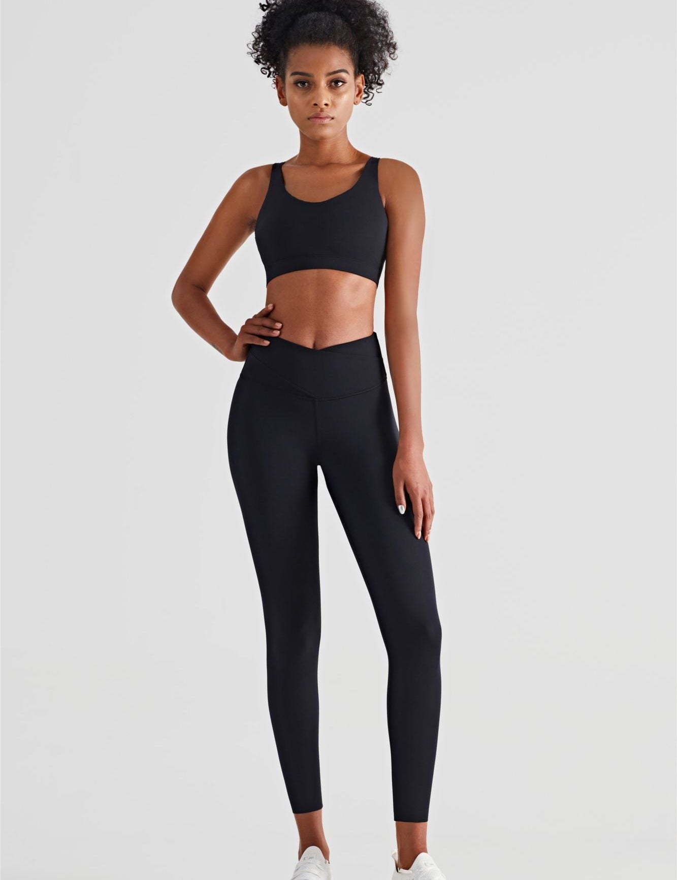 V-Back Sports Bra & Crossover Leggings Activewear Set by bornfocus