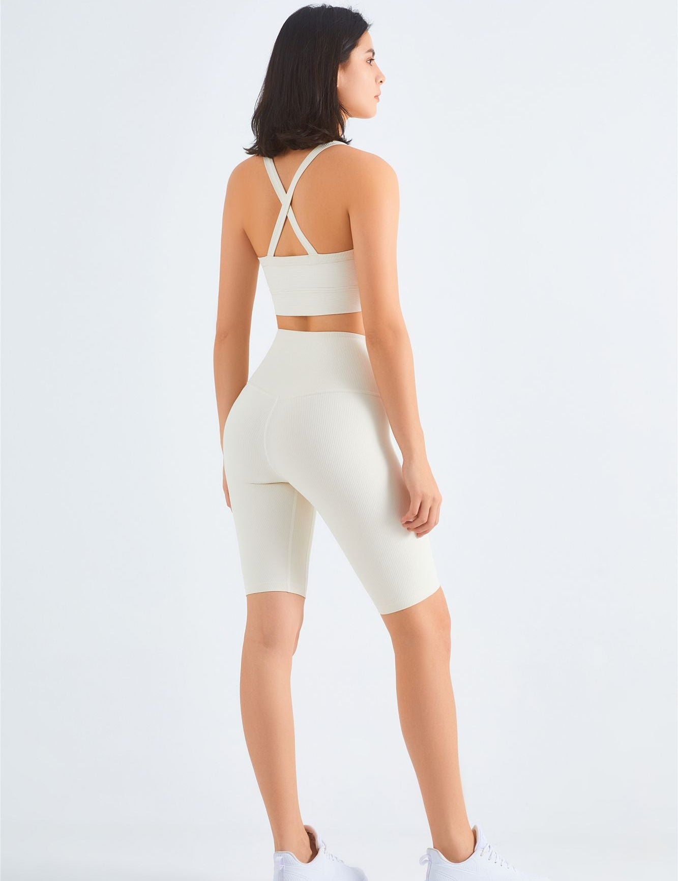 Ribbed Crossover Sports Bra & Shorts Activewear Set by bornfocus