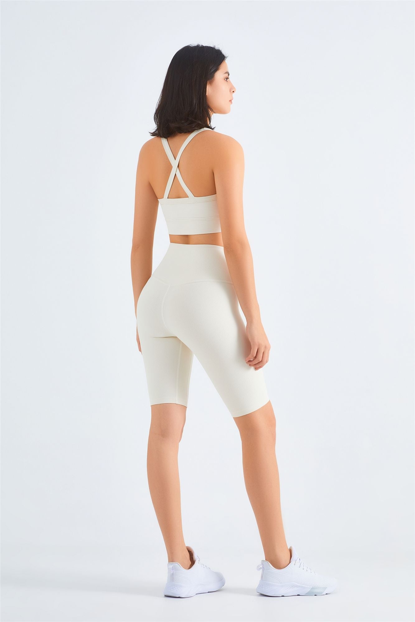 Ribbed Crossover Sports Bra & Shorts Activewear Set by bornfocus